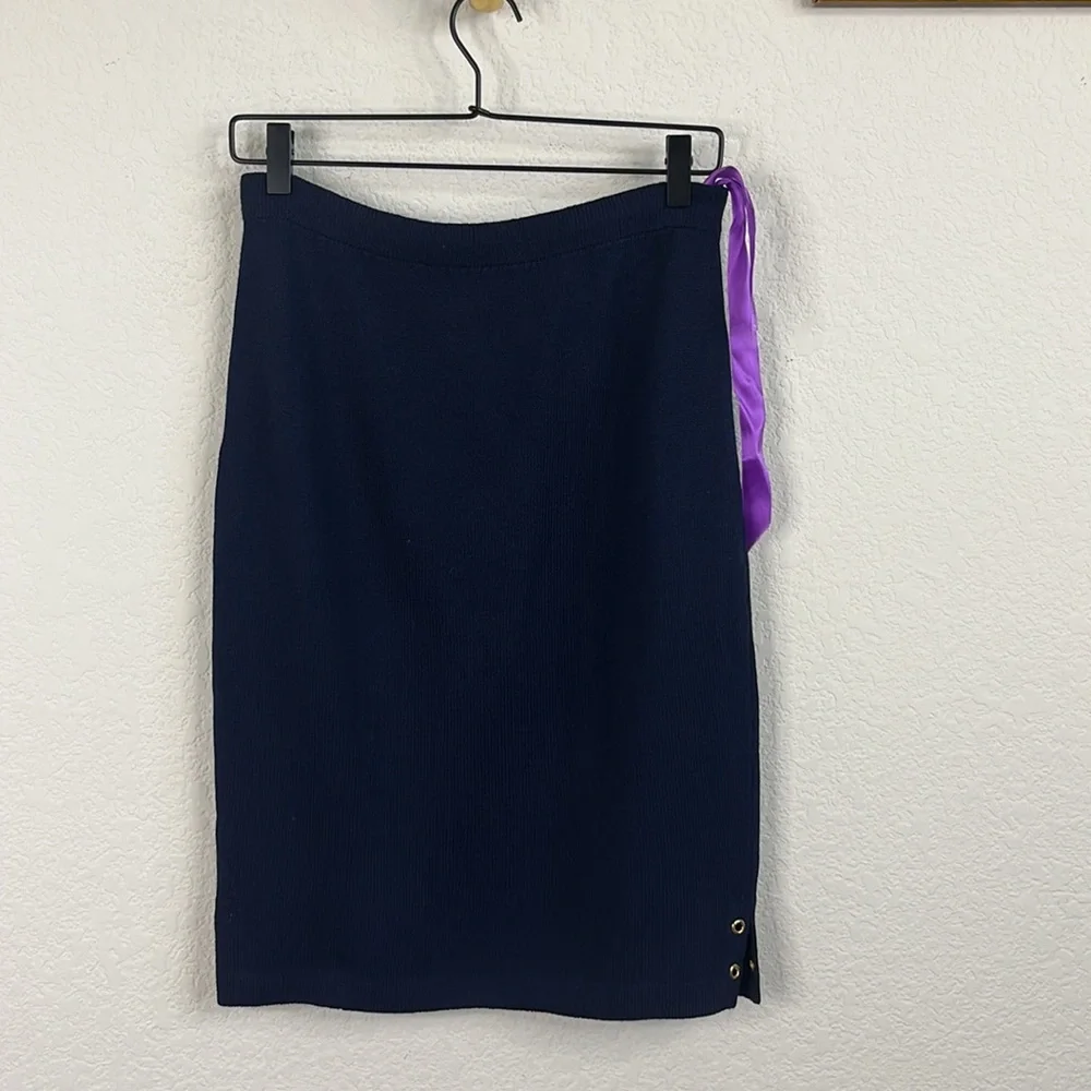 St John Cruise 04 Santana Knit Pencil Skirt Slit Rivets Eyelets - Picture 6 of 8